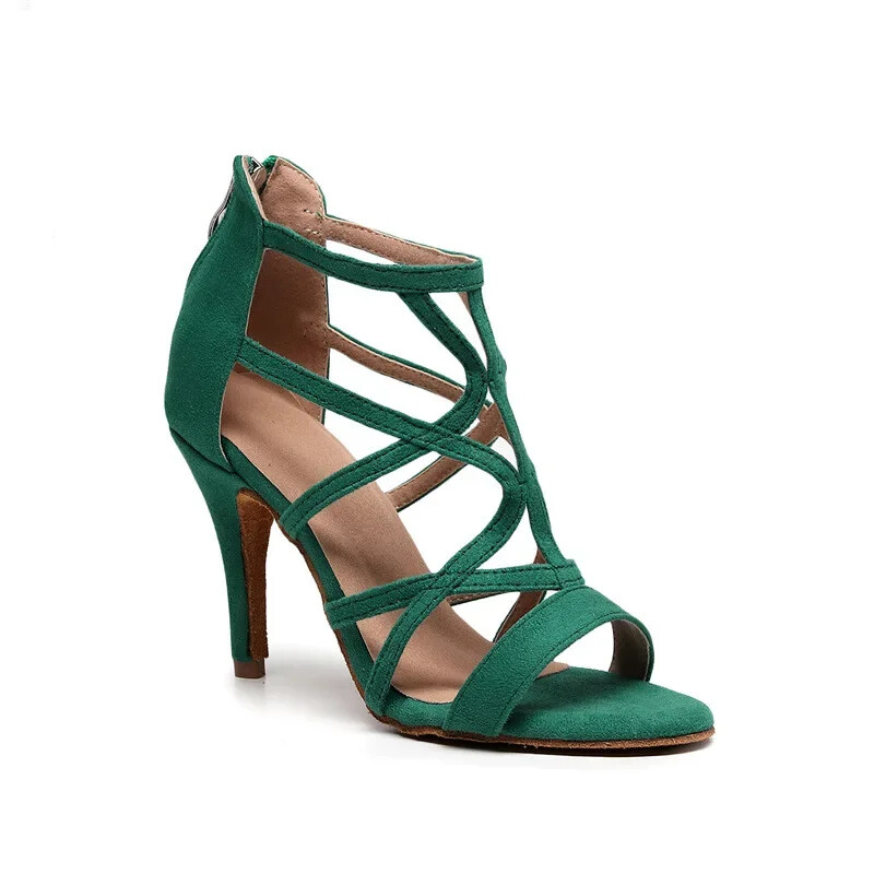 Dámske latinskoamerické tanečné topánky na salsu s otvorenou špičkou, semišová podrážka, veľké čižmy, spoločenské topánky, profesionálne párty, jazz, tango, tanečné topánky na vysokých podpätkoch