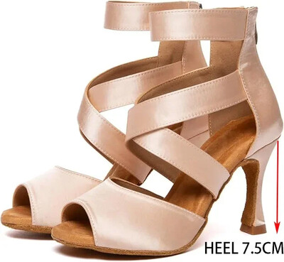 Juodi Lotynų Amerikos šokių batai moterims Profesionalūs satino minkštu padu aukštakulniai šokiai pobūvių salsa tango batų šou konkursas