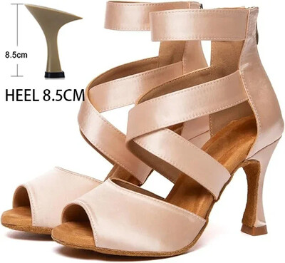 Juodi Lotynų Amerikos šokių batai moterims Profesionalūs satino minkštu padu aukštakulniai šokiai pobūvių salsa tango batų šou konkursas