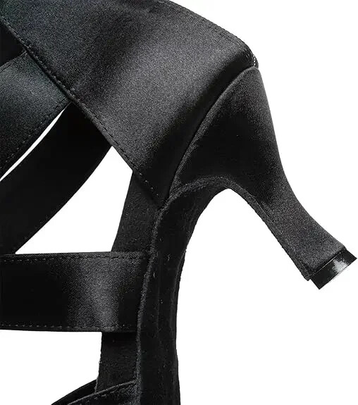 Juodi Lotynų Amerikos šokių batai moterims Profesionalūs satino minkštu padu aukštakulniai šokiai pobūvių salsa tango batų šou konkursas