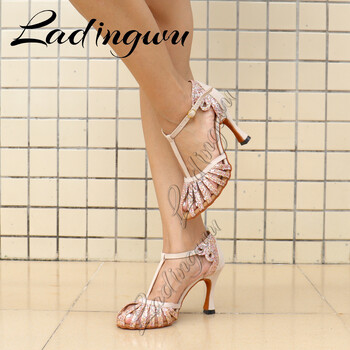 Ladingwu 2021 Нов стил Salsa Dance Shoes Woman Girls Latin Dance Shoes Velur Glitter Soft Bottom Ballroom Dance Shoes Dance San