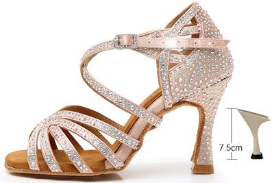 DILEECHI Moteriški šokių bateliai vakarėliams Satinas Blizgantis kalnų krištolas Minkšta apačia Latino šokių batai Moteriški Salsa Šokių Batai Odinis kulnas 9cm