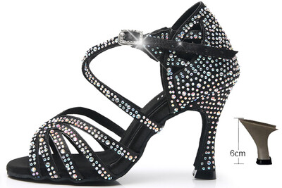 DILEECHI Moteriški šokių bateliai vakarėliams Satinas Blizgantis kalnų krištolas Minkšta apačia Latino šokių batai Moteriški Salsa Šokių Batai Odinis kulnas 9cm