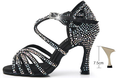 DILEECHI Moteriški šokių bateliai vakarėliams Satinas Blizgantis kalnų krištolas Minkšta apačia Latino šokių batai Moteriški Salsa Šokių Batai Odinis kulnas 9cm