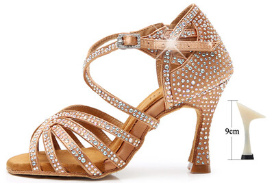 DILEECHI Moteriški šokių bateliai vakarėliams Satinas Blizgantis kalnų krištolas Minkšta apačia Latino šokių batai Moteriški Salsa Šokių Batai Odinis kulnas 9cm