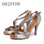 DKZSYIM Sidabriniai Lotynų Amerikos šokių batai Moterims/Merginoms Salsa Šokių Batai Kryžminiai raišteliai Vakarėliui/Vestuviniai sandalai aukštakulniai