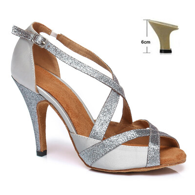 DKZSYIM Sidabriniai Lotynų Amerikos šokių batai Moterims/Merginoms Salsa Šokių Batai Kryžminiai raišteliai Vakarėliui/Vestuviniai sandalai aukštakulniai