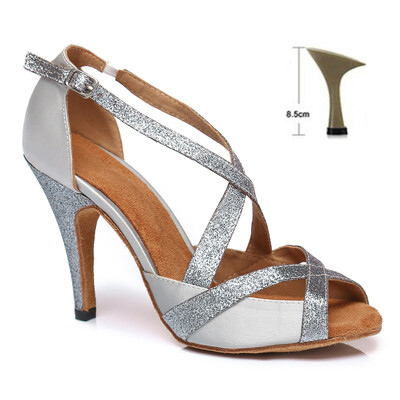 DKZSYIM Sidabriniai Lotynų Amerikos šokių batai Moterims/Merginoms Salsa Šokių Batai Kryžminiai raišteliai Vakarėliui/Vestuviniai sandalai aukštakulniai