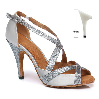 DKZSYIM Sidabriniai Lotynų Amerikos šokių batai Moterims/Merginoms Salsa Šokių Batai Kryžminiai raišteliai Vakarėliui/Vestuviniai sandalai aukštakulniai