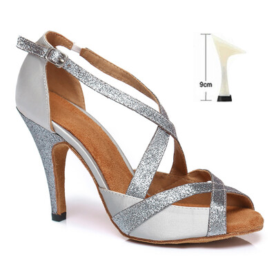 DKZSYIM Sidabriniai Lotynų Amerikos šokių batai Moterims/Merginoms Salsa Šokių Batai Kryžminiai raišteliai Vakarėliui/Vestuviniai sandalai aukštakulniai