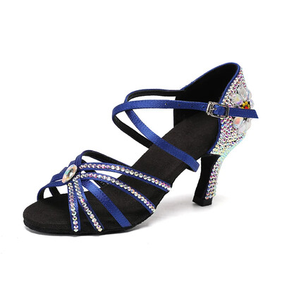 Sieviešu ballīšu deju apavi Satīna mirdzoši rhinestones mīksta dibena latīņu deju apavi Sieviešu salsas deju apavi