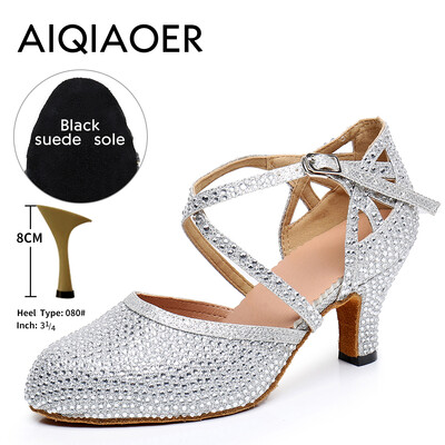 Lotynų šokių bateliai Lady Salsa Tango Ballroom vakarėlio sportbačiai Kalnų krištolinio akmens satino juodo sidabro mergina aukštakulniai lauko uždarai