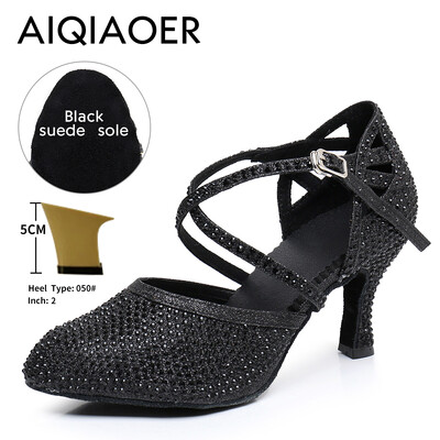 Lotynų šokių bateliai Lady Salsa Tango Ballroom vakarėlio sportbačiai Kalnų krištolinio akmens satino juodo sidabro mergina aukštakulniai lauko uždarai