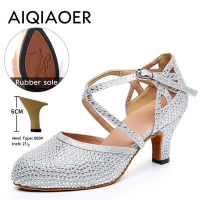 Lotynų šokių bateliai Lady Salsa Tango Ballroom vakarėlio sportbačiai Kalnų krištolinio akmens satino juodo sidabro mergina aukštakulniai lauko uždarai