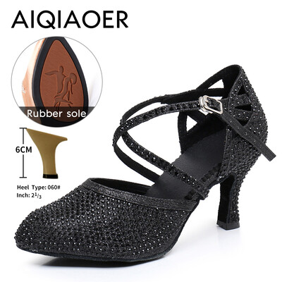 Lotynų šokių bateliai Lady Salsa Tango Ballroom vakarėlio sportbačiai Kalnų krištolinio akmens satino juodo sidabro mergina aukštakulniai lauko uždarai