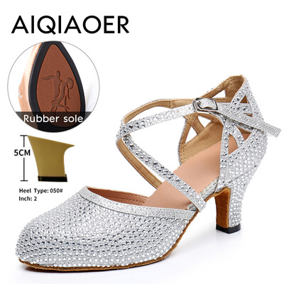 Lotynų šokių bateliai Lady Salsa Tango Ballroom vakarėlio sportbačiai Kalnų krištolinio akmens satino juodo sidabro mergina aukštakulniai lauko uždarai