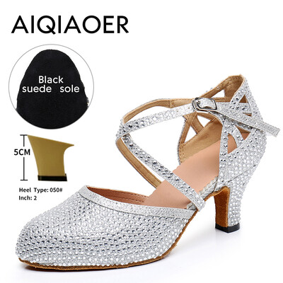 Lotynų šokių bateliai Lady Salsa Tango Ballroom vakarėlio sportbačiai Kalnų krištolinio akmens satino juodo sidabro mergina aukštakulniai lauko uždarai