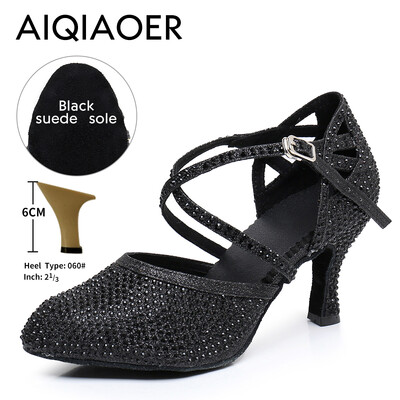 Lotynų šokių bateliai Lady Salsa Tango Ballroom vakarėlio sportbačiai Kalnų krištolinio akmens satino juodo sidabro mergina aukštakulniai lauko uždarai