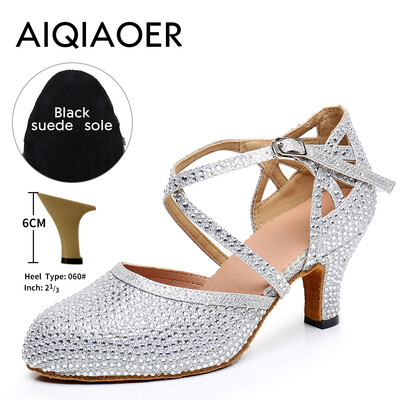 Lotynų šokių bateliai Lady Salsa Tango Ballroom vakarėlio sportbačiai Kalnų krištolinio akmens satino juodo sidabro mergina aukštakulniai lauko uždarai