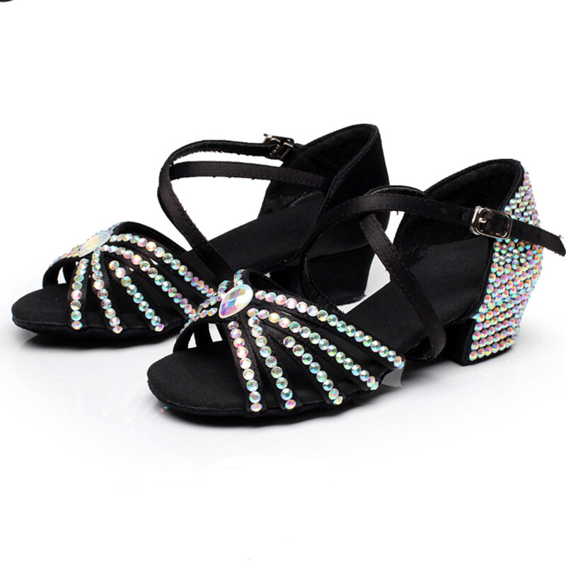 2024. Ženske ljetne nove vodene dijamantne latino cipele Ženske satenske umjetne cipele na petu od 3,5 cm Jazz Waltz Tango Moderne cipele za ples