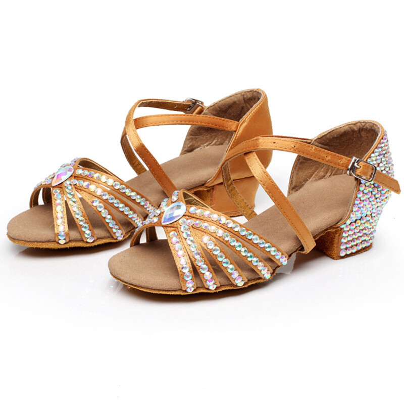 2024. Ženske ljetne nove vodene dijamantne latino cipele Ženske satenske umjetne cipele na petu od 3,5 cm Jazz Waltz Tango Moderne cipele za ples