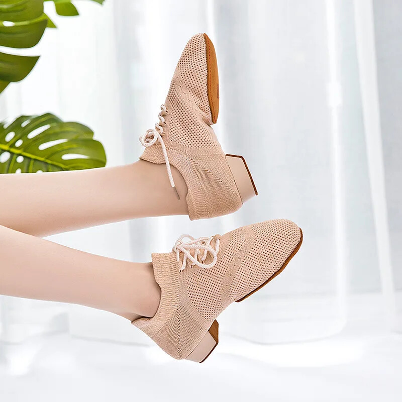 Ladina tantsujalatsid täiskasvanud naistele 3,5 cm kontsadega siseruumides moodsad jazztantsu hingavad pehme tallaga nöörkingad 2024