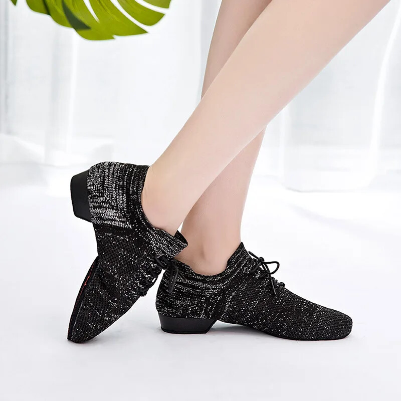 Ladina tantsujalatsid täiskasvanud naistele 3,5 cm kontsadega siseruumides moodsad jazztantsu hingavad pehme tallaga nöörkingad 2024