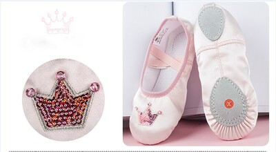 Satininiai baleto batai šokių plokščiapadžiai baleto batai su blizgučiais mergaičių karūnos drugelio dekoracija geros kokybės