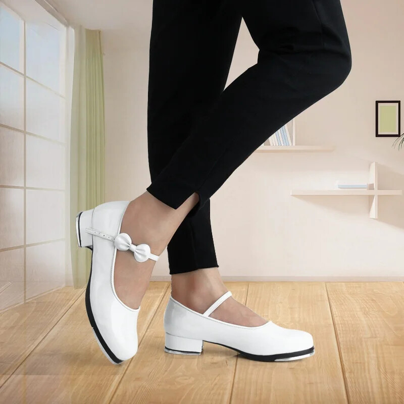 XIHAHA Nové dámske topánky na step, lesklé PU kožené dámske lesklé detské topánky na step, učiteľské tanečné topánky pre dievčatá