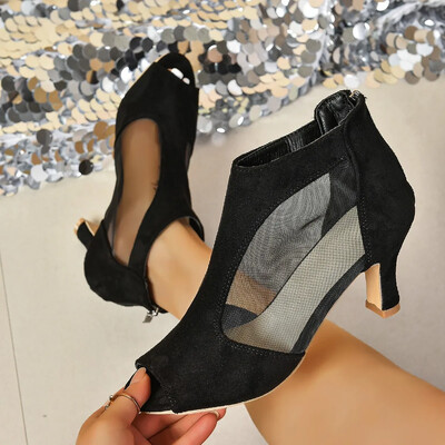 Pantofi de dans latino, plasă, respirabili, pentru femei, tălpi duri din cauciuc, cu toc înalt de 6 cm, 2024, pantofi de dans modern, jazz, Samba, de vară