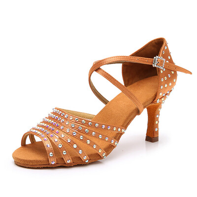 XIHAHA Hot Latin Dance Shoes Moteriški Satin Salsa Šokių Batai Merginoms Rhinestone Ballroom Dance Batai Shine sandalai, moteriški