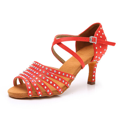 XIHAHA Hot Latin Dance Shoes Moteriški Satin Salsa Šokių Batai Merginoms Rhinestone Ballroom Dance Batai Shine sandalai, moteriški