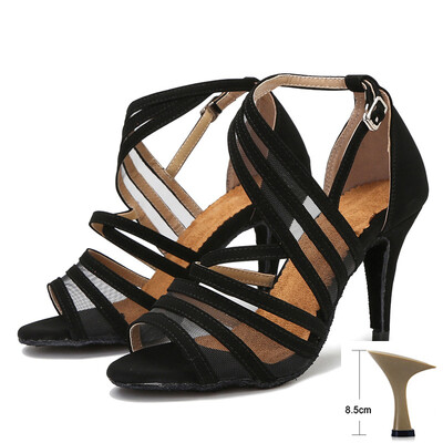 Čierne latinskoamerické tanečné topánky pre ženy, letné sandále, sieťované, priedušné tanečné topánky, jehlové topánky s mäkkým podpätkom, dámske rumba 2024