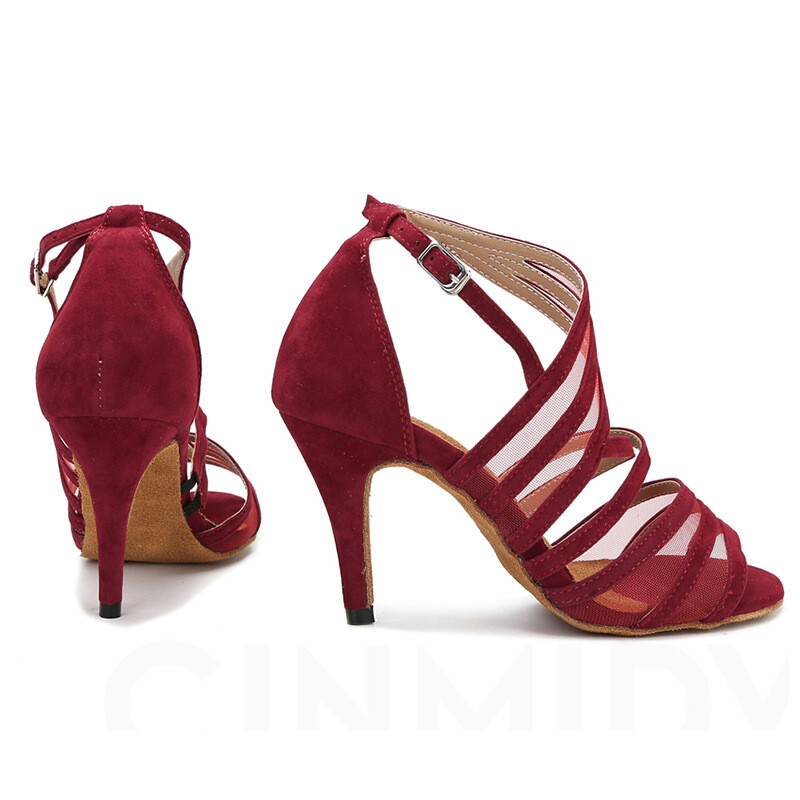 Čierne latinskoamerické tanečné topánky pre ženy, letné sandále, sieťované, priedušné tanečné topánky, jehlové topánky s mäkkým podpätkom, dámske rumba 2024