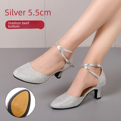 3,5 cm biezuma latīņu deju apavi sieviešu kvadrātveida pieaugušajiem, mīkstas zoles deju apavi sintētiskā āda