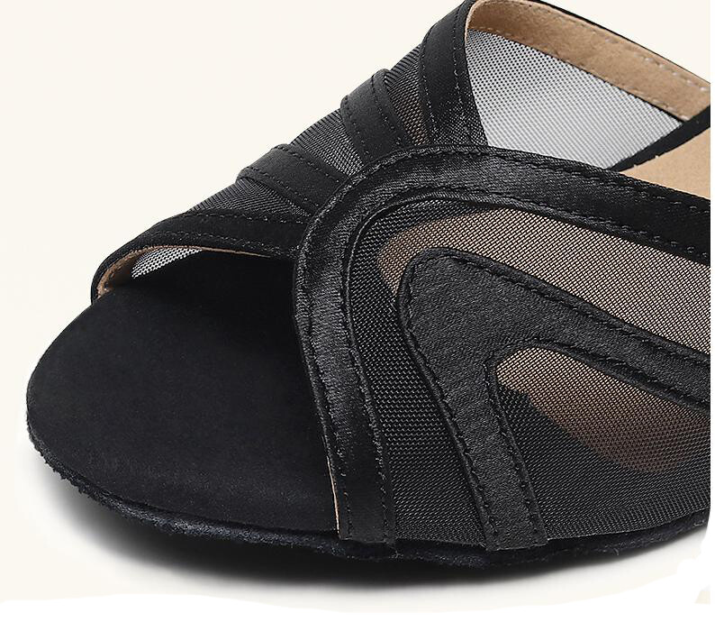 Musta võrguga ladina tantsukingad Õõnesed hingavad sisetantsutreeningud Kõrge kontsaga sandaalid Tango Jazz Peoetendus ballisaalis