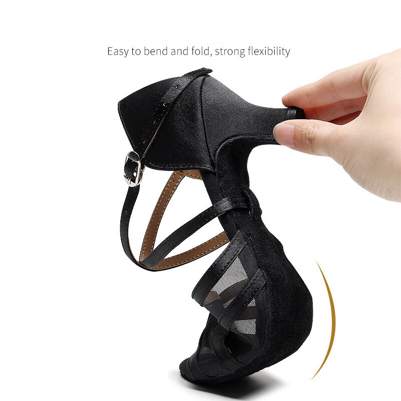 Musta võrguga ladina tantsukingad Õõnesed hingavad sisetantsutreeningud Kõrge kontsaga sandaalid Tango Jazz Peoetendus ballisaalis