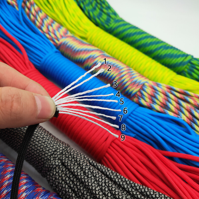 Aukštos kokybės 31 metras 100 pėdų Paracord 550 III tipo 9 stovas Paracord laidinis lynas Išgyvenimo rinkinys Didmeninė prekyba žygiams kempingams