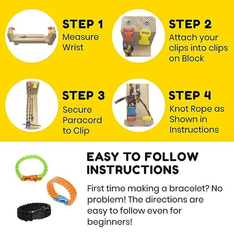 NobleEagle Set Jig Paracord Lungime Reglabilă Brățări DIY Artizanat Dispozitiv de țesut cu șnur Cadru din lemn-Set de instrumente pentru împletire Paracord