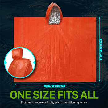 Survival Raincoat Emergency Poncho Thermal Emergency Blankets Portable Survival Gear - Heavy Duty, Waterproof Camping Gear