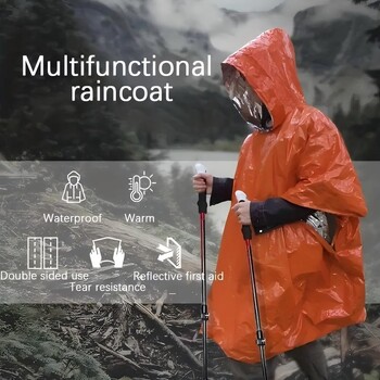 Survival Raincoat Emergency Poncho Thermal Emergency Blankets Portable Survival Gear - Heavy Duty, Waterproof Camping Gear