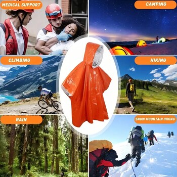 Survival Raincoat Emergency Poncho Thermal Emergency Blankets Portable Survival Gear - Heavy Duty, Waterproof Camping Gear