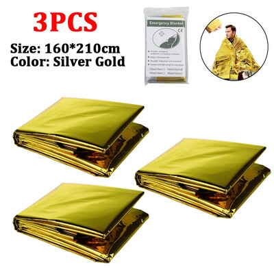 1-3 ks vonkajšia núdzová deka na prežitie, nepremokavá prvá pomoc, strieborná záchranná závesná fólia, termálna vojenská deka 130/140x210CM