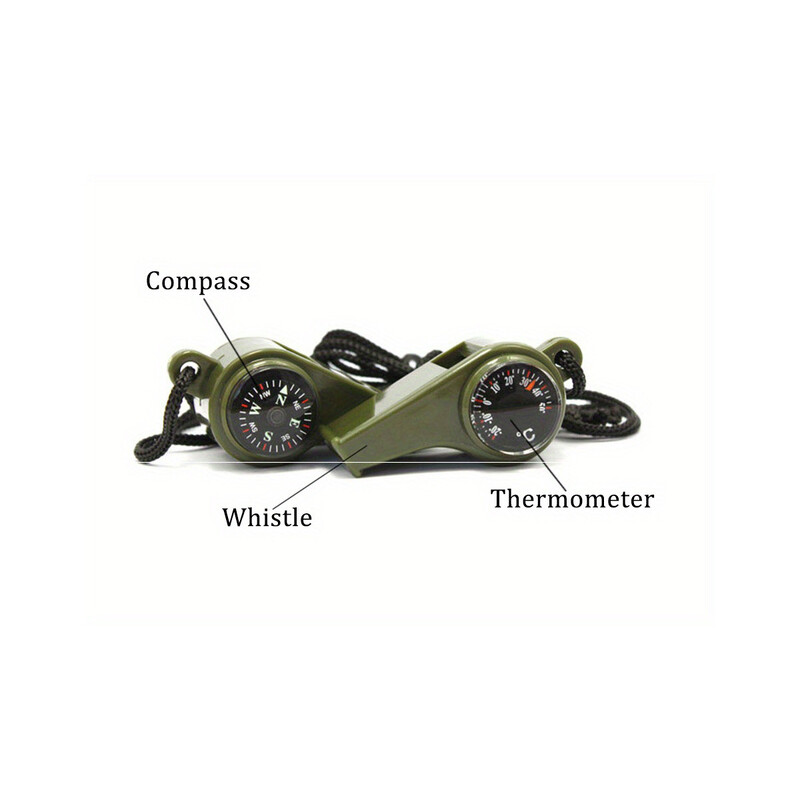 Trīs vienā avārijas izdzīvošanas svilpe kompass termometrs tiesnesis karsējmeiteņu svilpe kempings pārgājiens āra daudzfunkcionāls svilpe