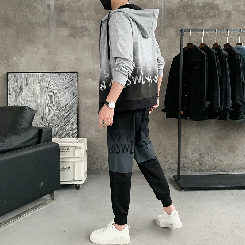 Vyriškas mados korėjietiško stiliaus gobtuvas laisvas megztinis, sportinis kostiumas paaugliams, gražus rinkinys, tinka