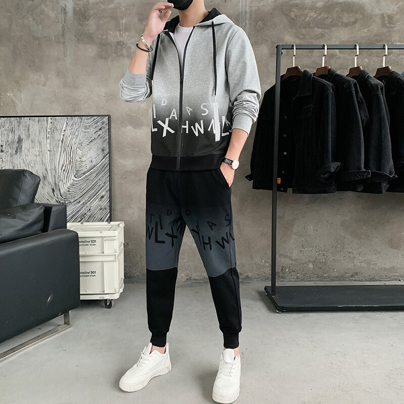 Vyriškas mados korėjietiško stiliaus gobtuvas laisvas megztinis, sportinis kostiumas paaugliams, gražus rinkinys, tinka