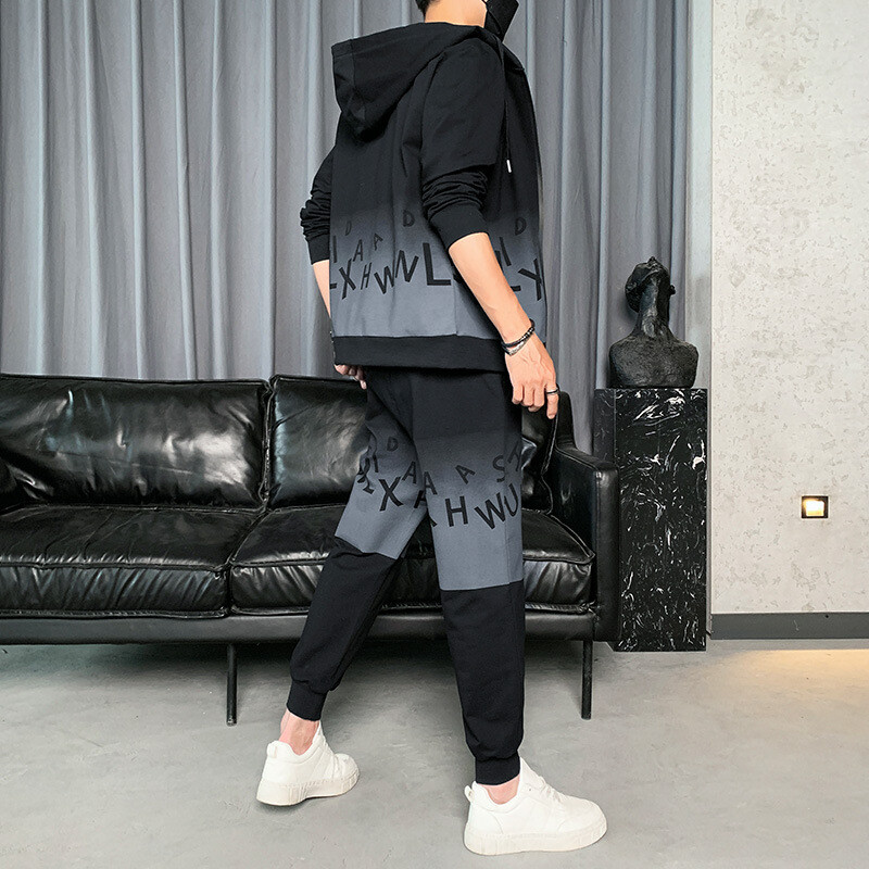 Vyriškas mados korėjietiško stiliaus gobtuvas laisvas megztinis, sportinis kostiumas paaugliams, gražus rinkinys, tinka