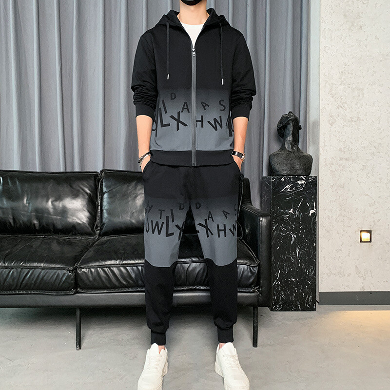 Vyriškas mados korėjietiško stiliaus gobtuvas laisvas megztinis, sportinis kostiumas paaugliams, gražus rinkinys, tinka