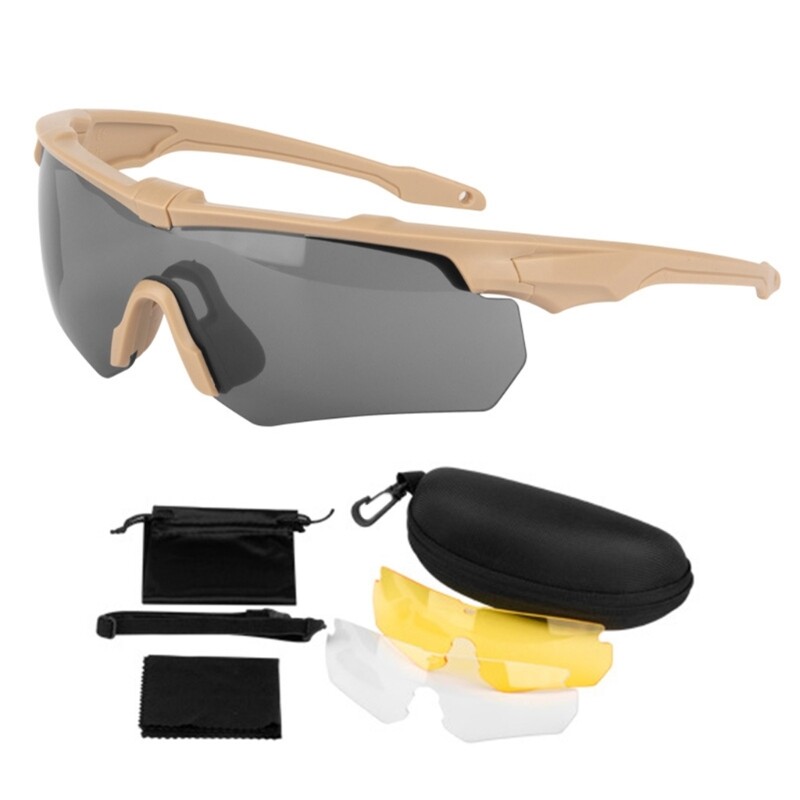 Taktika „Airsofts“ akiniai, saugūs medžioklės akių apsaugos, medžiokliniai akiniai šaudymui, 3 keičiami objektyvai ir nešiojimo dėklas