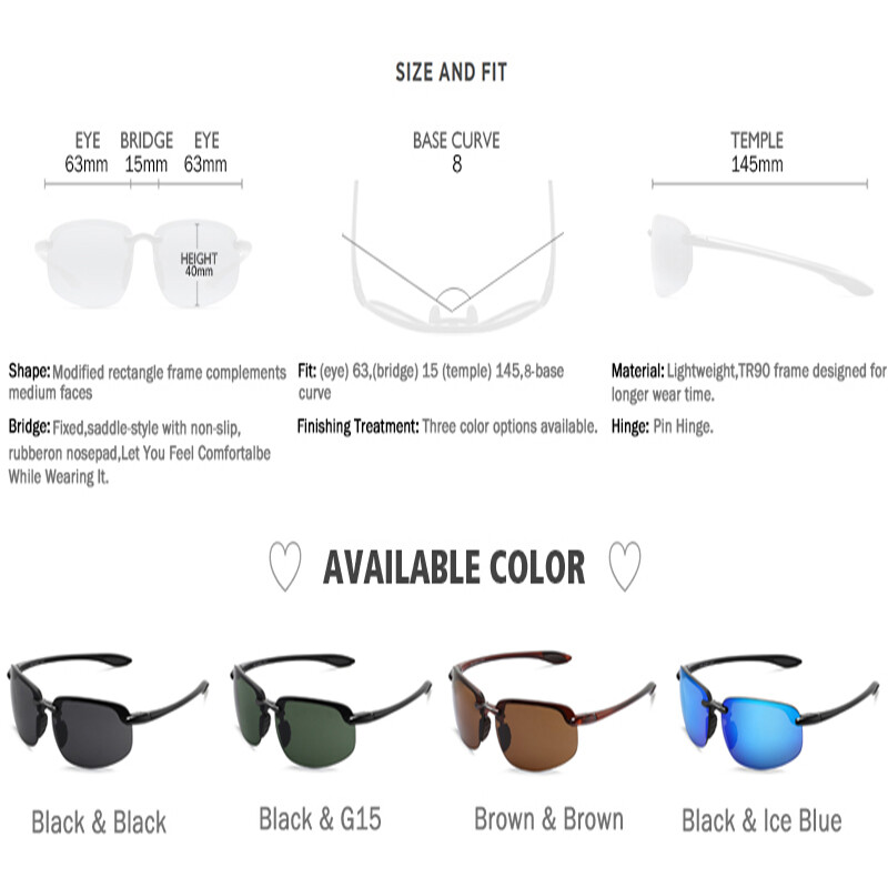 MAXJULI Ochelari de soare Bărbați Moda clasică Fără rame Conducere Ciclism Drumeții Sporturi pentru femei TR90 Material UV400 Ochelari de soare pentru bărbați 8001